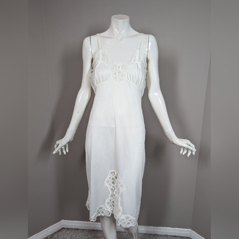Vintage White Nylon Slip Dress Lace Trim Sz 36